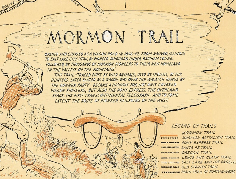 Mormon Trail Map Vintage Utah Print Poster Salt Etsy