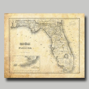 Florida - Map - Vintage - Print - Poster - Grunge