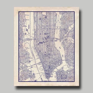 New York - Map - Manhattan - Street Map - Vintage - Blueprint