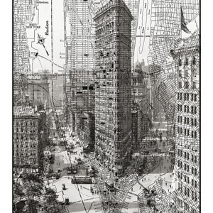 New York - Map - Flat Iron Building - Manhattan - Vintage - Print - Poster