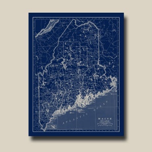 Maine State Map Vintage Print Poster Blueprint