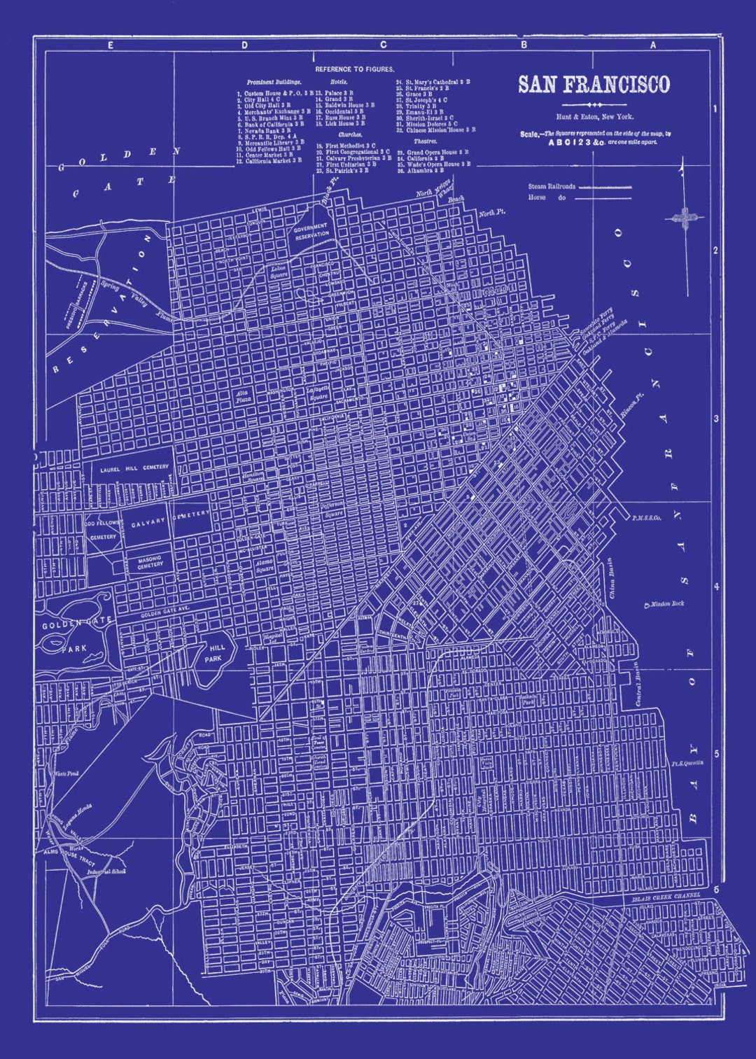 San Francisco- Map - Street Map - Vintage - Blueprint - Print - Poster ...