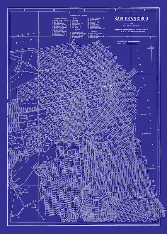 San Francisco Map Street Map Vintage Blueprint Print | Etsy