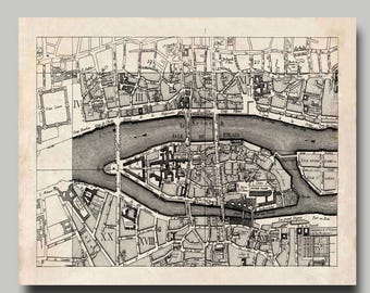 Paris - Plan - Monuments - Plan des rues - Impression - Poster - Notre-Dame - vintage