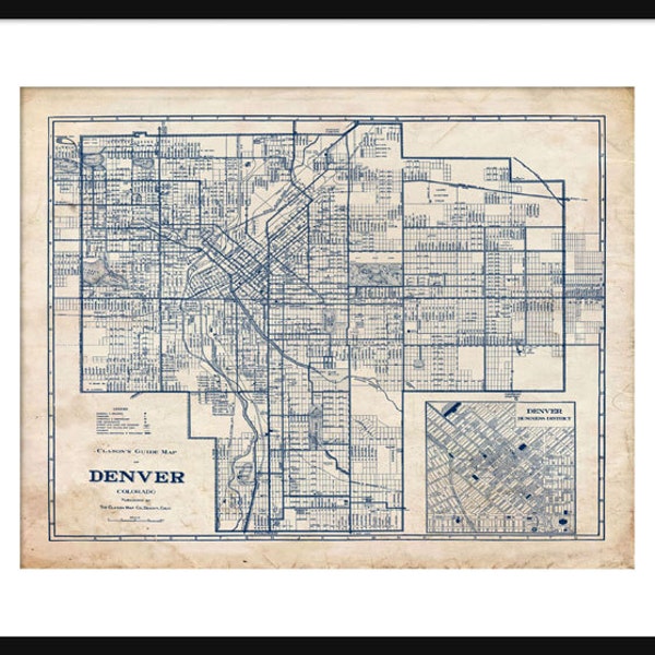 Denver - Map - Vintage  - Blueprint  - Grunge - Print - Poster