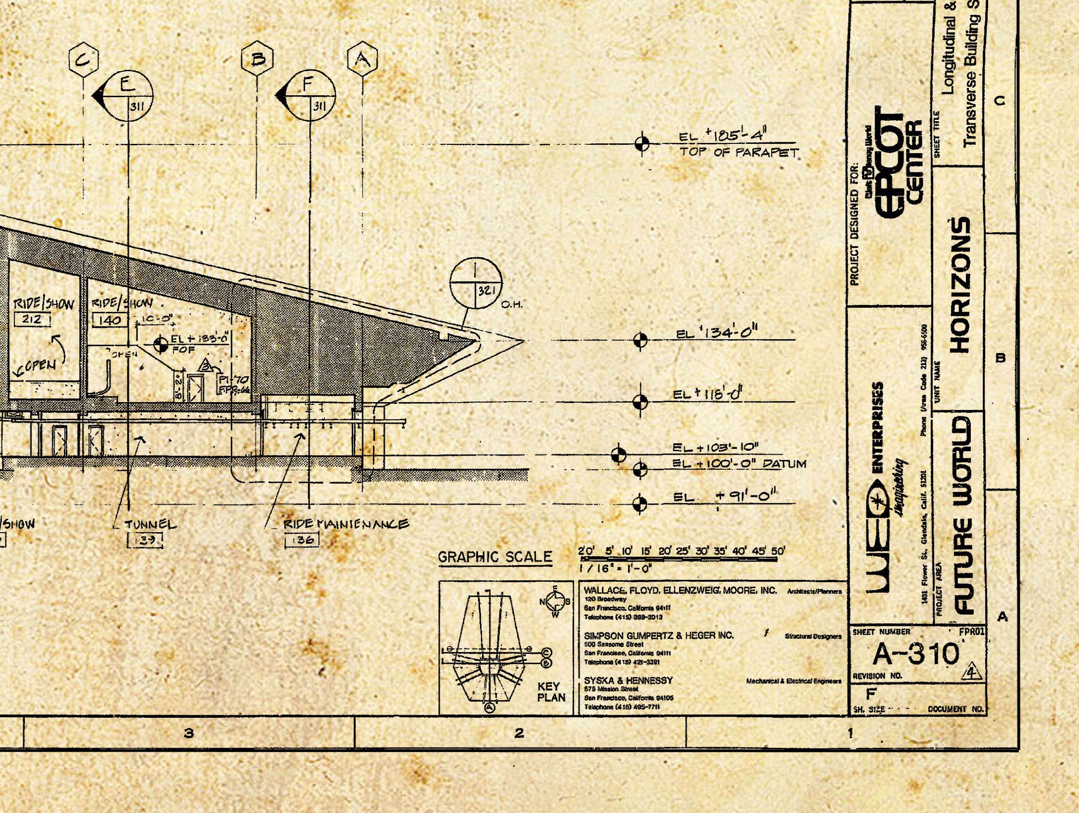 Epcot Pattern Line Work Disney World - Epcot - Blueprint - Vintage - Sepia - Black Ink - Print ...