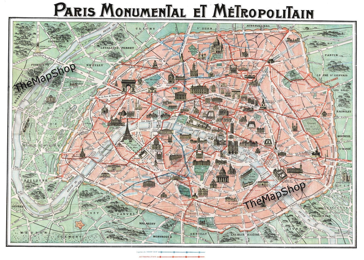 STREET パリ Paris Street Map - Vintage Map - Paris - Etsy