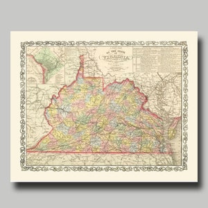 Virginia - Map - 1859 - Map Of Virginia - Vintage  - Print - Poster