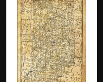 Indiana State Map Vintage Print Poster Grunge