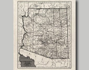 Carte de l'Arizona - vintage - Impression - Poster - Drapeau - Tan