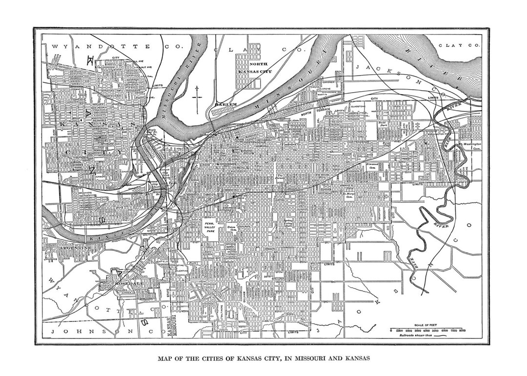 Kansas City Map Street Map Vintage Print Poster - Etsy