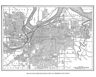 Kansas City Map - Street Map  - Vintage - Print Poster