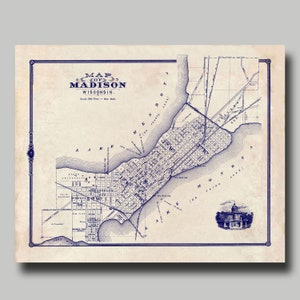 Madison Wisconsin Map - Street Map Vintage Poster Print
