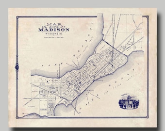 Madison Wisconsin Map - Street Map Vintage Poster Print