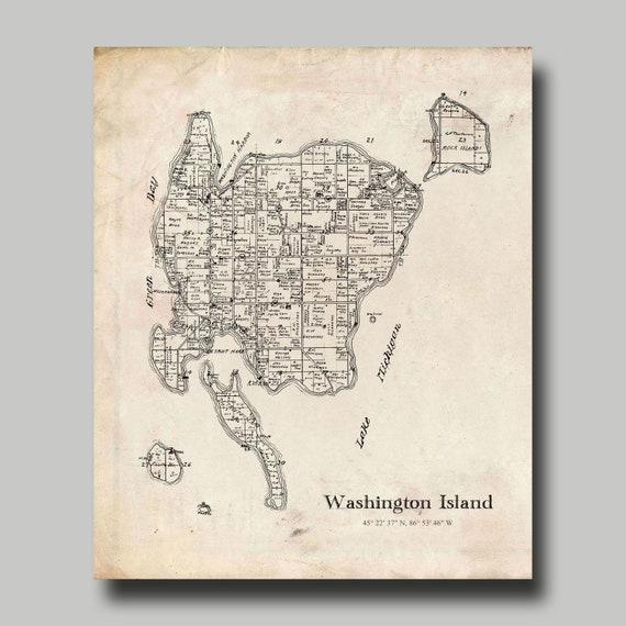 Washington Island Wi Map Washington Island Door County Wisconsin Map Print | Etsy