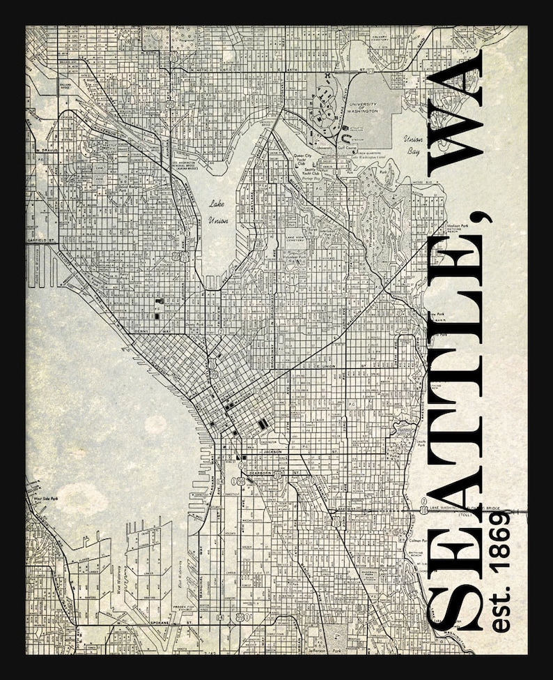 Seattle City Map Seattle Street Map Vintage Tile Map | Etsy