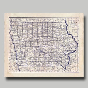 Iowa -  Map - State Map - Vintage - Blueprint - Print Poster