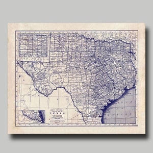 Texas - State Map - Vintage - Print - Poster - Blueprint