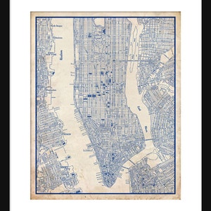 New York City Map 1944 New York City Manhattan Street Map Vintage Blueprint  Grunge