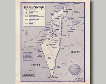 Israël - carte - vintage - plan - impression poster