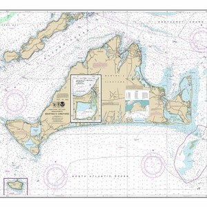 May include: Nautical chart of Martha's Vineyard, Massachusetts, showing the coastline, islands, and waterways. The chart includes depth soundings, navigational aids, and other important information for boaters. The chart is printed in black and white on a white background.