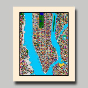 New York -  Map-  Manhattan - Multi Color  - Print - Poster