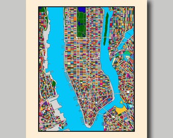 New York - Carte - Manhattan - Multicolore - Impression - Poster