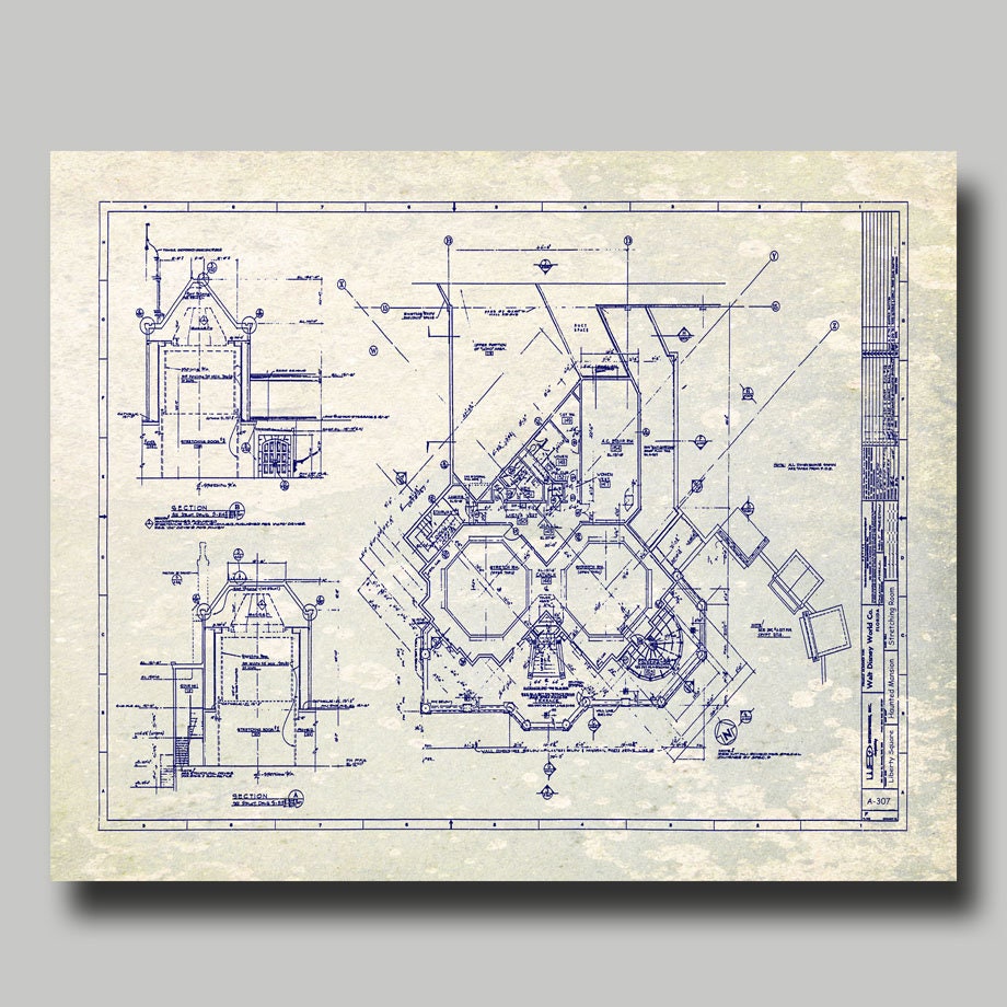 Haunted Mansion Ride - Disney World - Blueprint - Disney - Blue