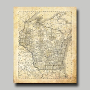 Wisconsin State Map Vintage Print Poster Grunge - Etsy
