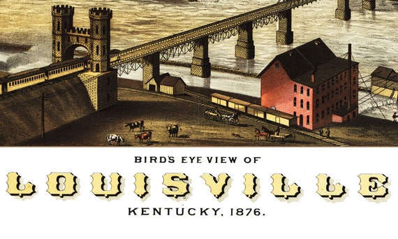 print on paper or canvas Vintage panoramic city map of Louisville Louisville poster - Bird's eye view Kentucky