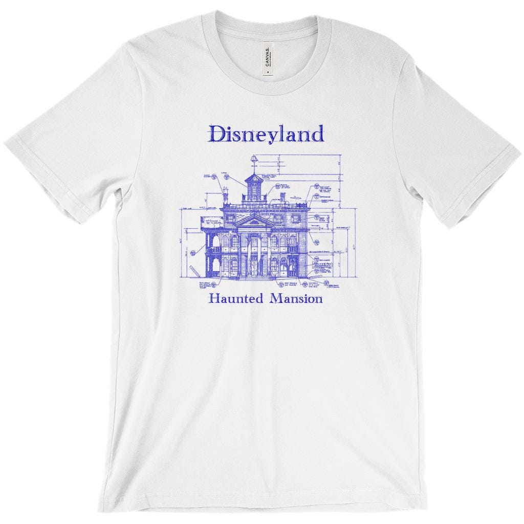 T-Shirt - Haunted Mansion - Disneyland - Blueprint - Unisex - White