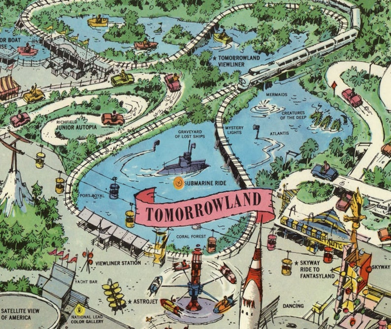 Disneyland Map Disney Map Panoramic Birds Eye View Map of Disneyland Print Poster image 3