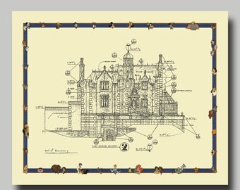 Disney World - Haunted Mansion - Blueprint -  Disney - Disneyland - Black Ink - Print - Poster