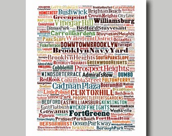 Brooklyn - New York - Carte - Typographie - Manhattan - Impression - Poster