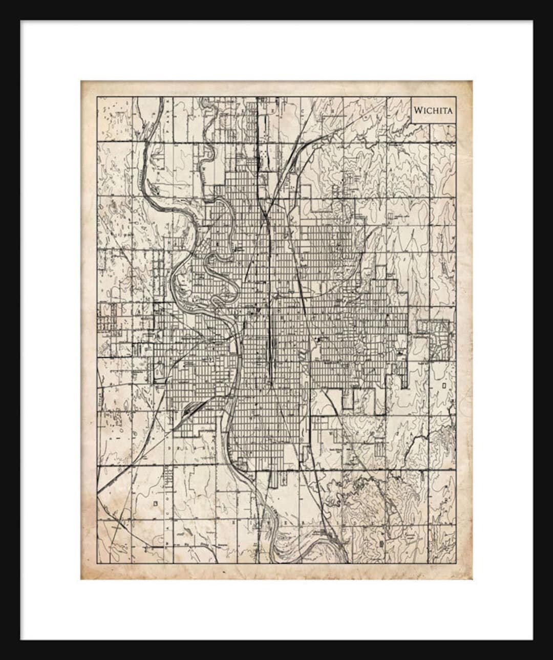 Wichita Kansas Map - Street Map Vintage Poster Print - Grunge - Etsy