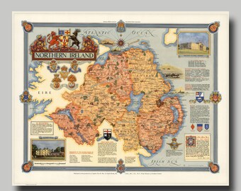 Irlande du Nord - Carte - vintage - Poster - Impression - vintage - Irlande