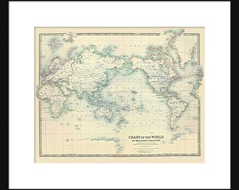 World Map of the Ocean Currents 1893 Print Poster