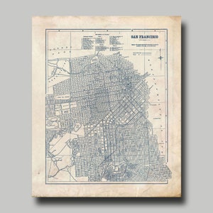 San Francisco - Map - Blueprint - Street Map Vintage Print Poster