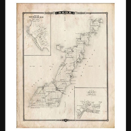 Door County Map Print Door County Map Wisconsin Map Art Etsy