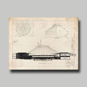 Space Mountain - Disneyland - Plano - Disney - Mickey Mouse - Tinta negra - Impresión - Póster - Impresión - Póster