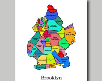 Brooklyn - carte - Manhattan - multicolore - carte du quartier - New York impression poster