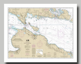 Straits of Mackinac - Map - Nautical Map - Nautical Chart - Map Art - Print - Poster