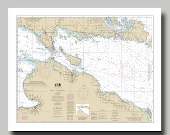 Straits of Mackinac - Map - Nautical Map - Nautical Chart - Map Art - Print - Poster