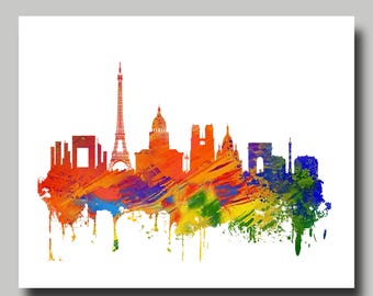 Paris France - Carte - Multicolore - Impression - Poster - Ligne d'horizon - Paysage urbain