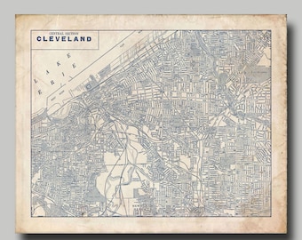 Cleveland - Ohio - Map - Blueprint - Vintage - Grunge - Print-  Poster