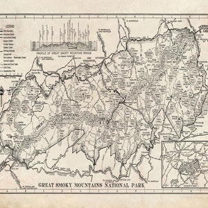 Great Smokey Mountain - National Park - Map  -Print  -Poster - Grunge
