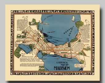 Madison Wisconsin Map - Street Map Vintage Poster Print