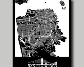 San Francisco - Map - Skyline - Print Poster