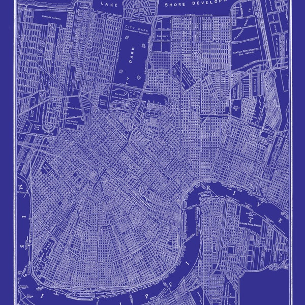 New Orleans Street Map Vintage Blueprint Print Poster