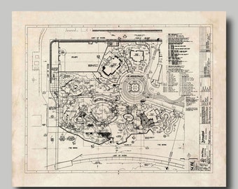 Disneyland - Toontown - Blueprint - Map - Vintage - Black Ink - Print - Poster